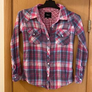 Rails Women’s Plaid Button Down Shirt Pink Blue Cotton Size Small